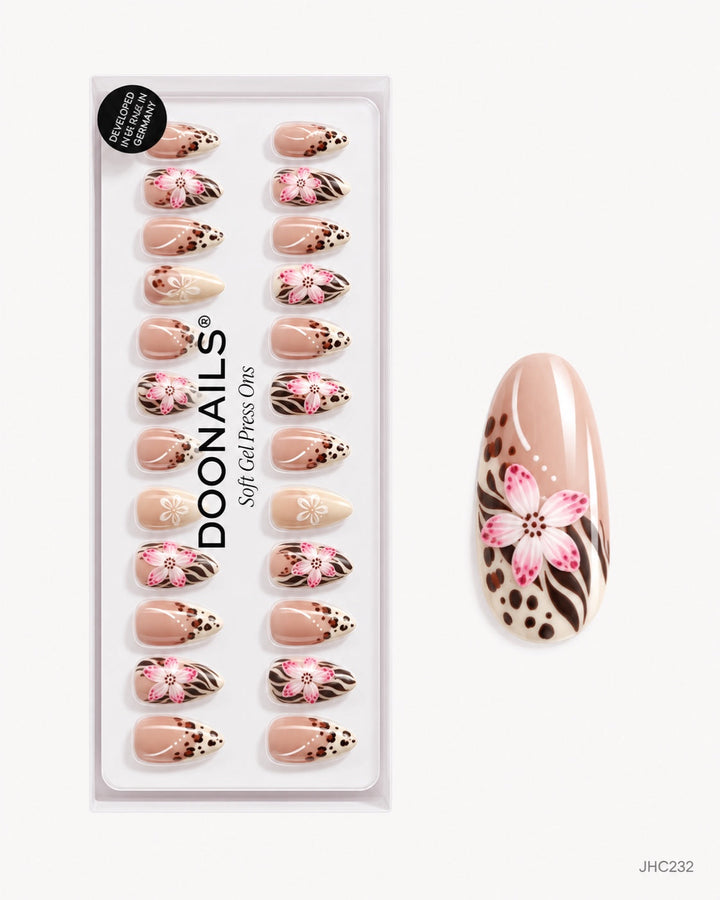 Leopard & rosa blomster – lang mandel – pakke – JHC232