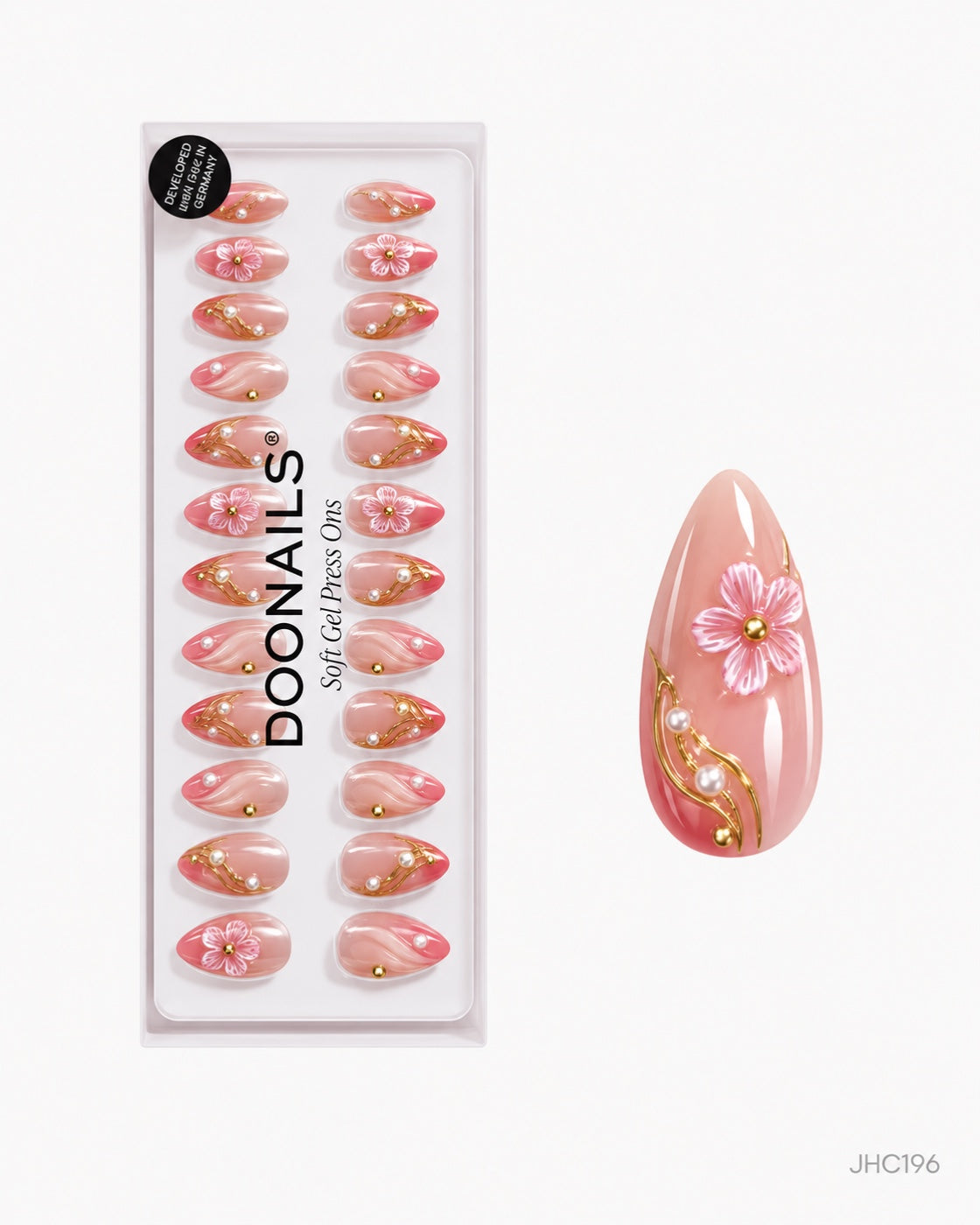 Rosa blomster & gull – lang mandel – pakke – JHC196
