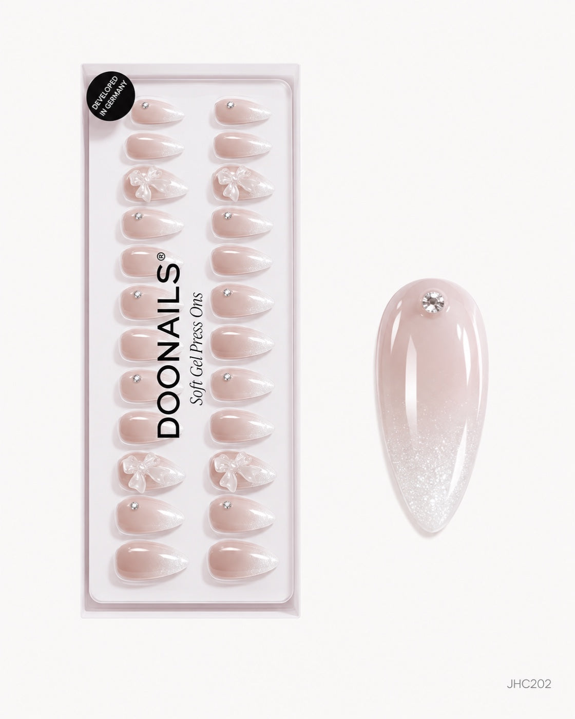 Hvit ombré & sløyfer – lang mandel – pakke – JHC202