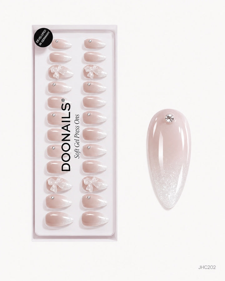 Hvit ombré & sløyfer – lang mandel – pakke – JHC202