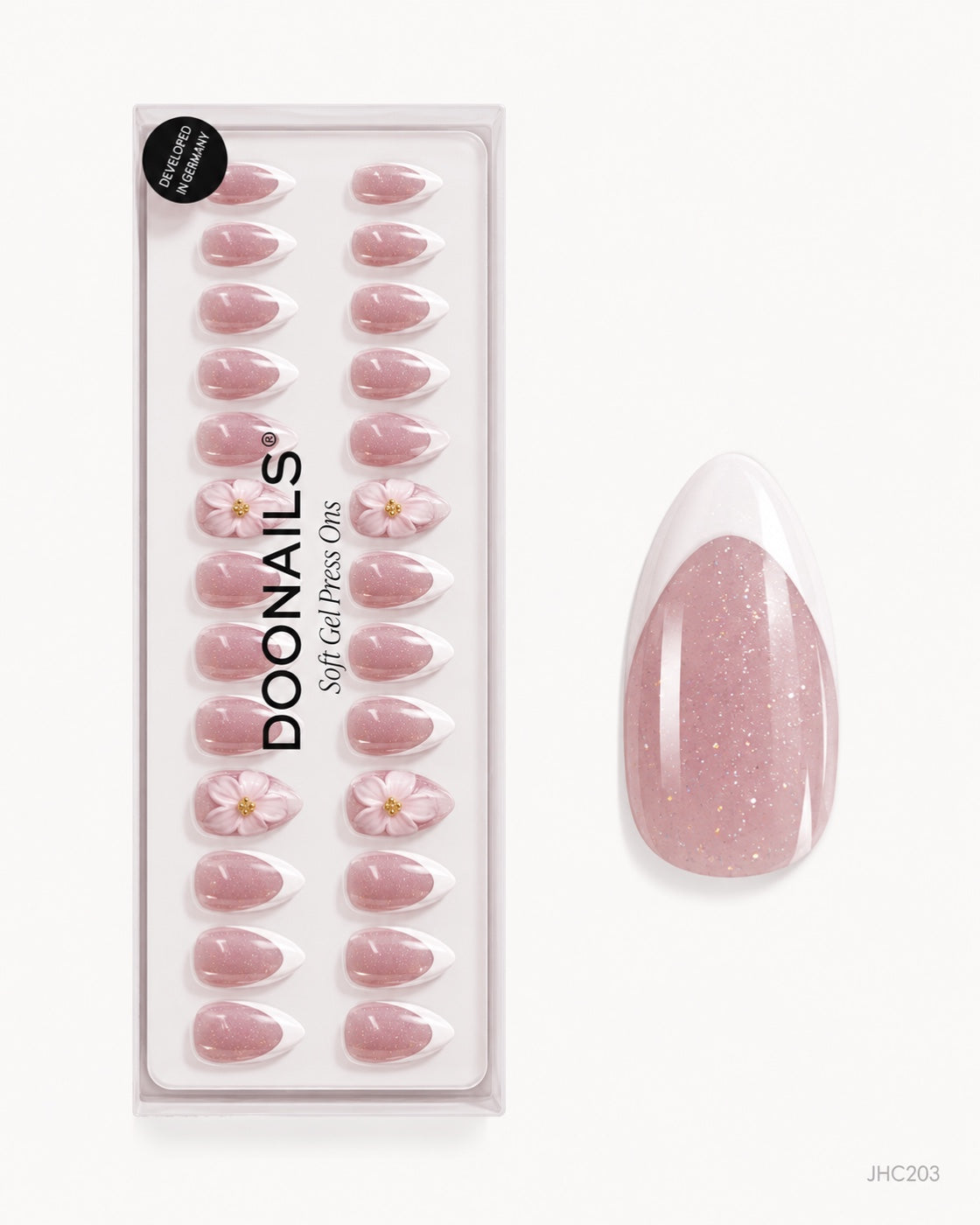 Hvit fransk & rosa blomster – middels mandel – pakke – JHC203