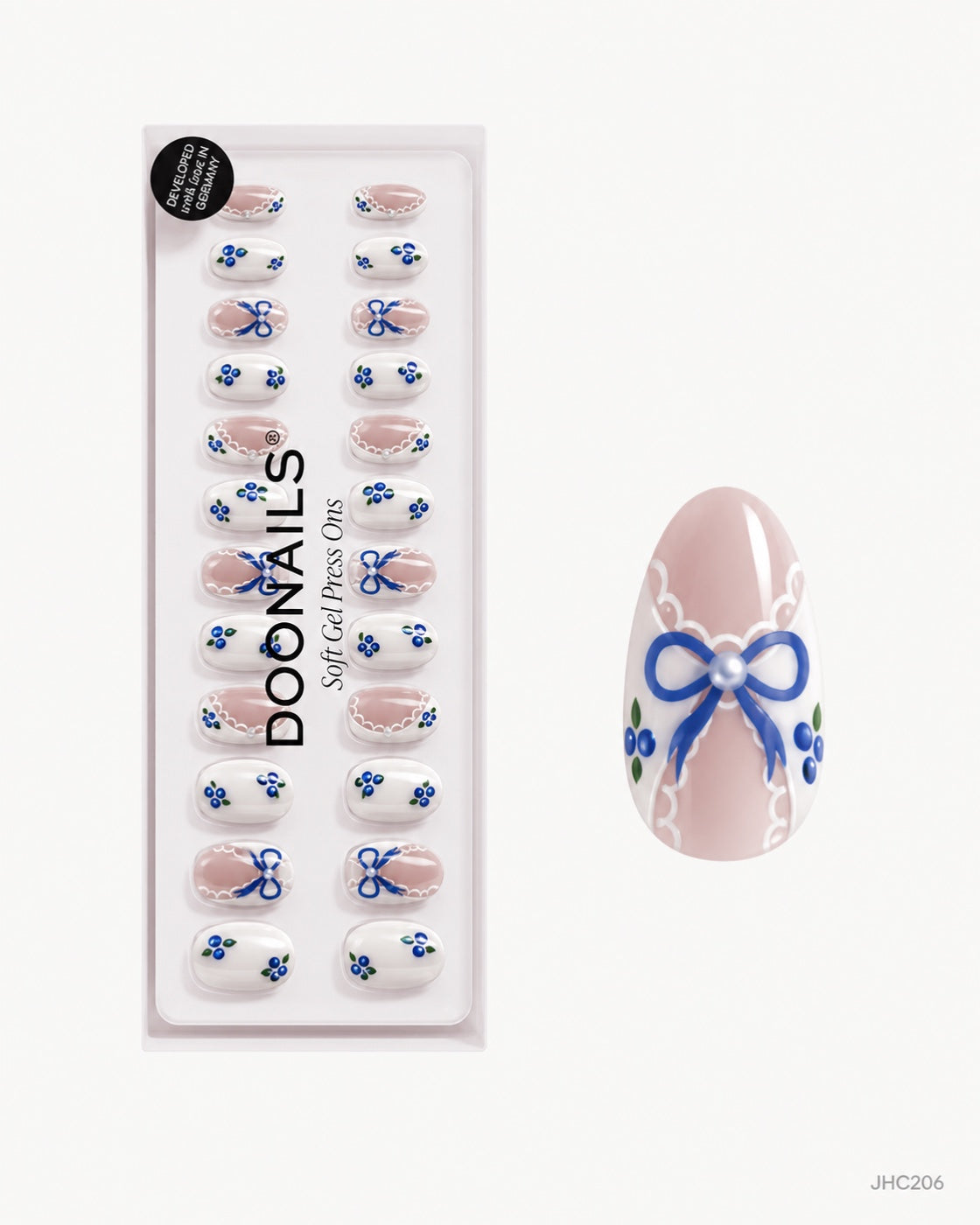 Blå blonder & blomster – middels mandel – pakke – JHC206