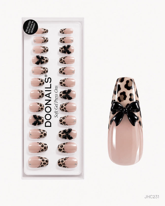 Leopard & svarta sløyfer – lang coffin – pakke – JHC231