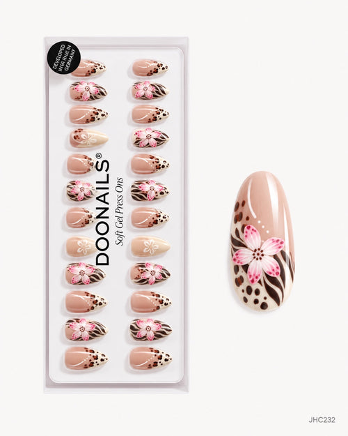 Leopard & rosa blomster – lang mandel
