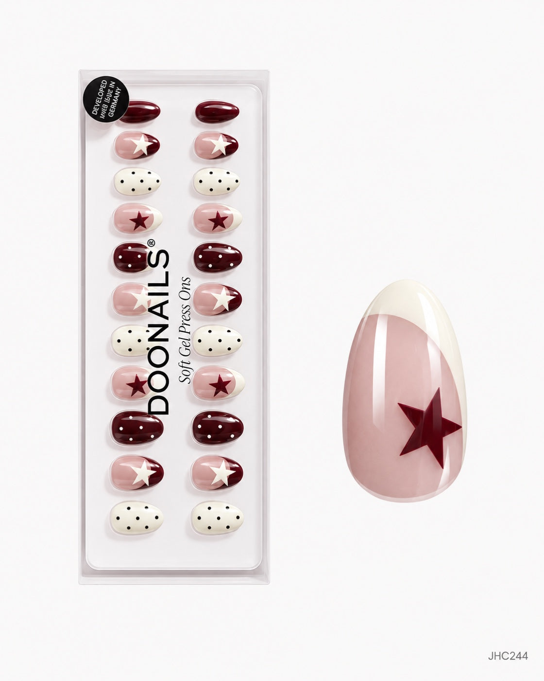 Vinrøde stjerner – middels mandel – pakke – JHC244