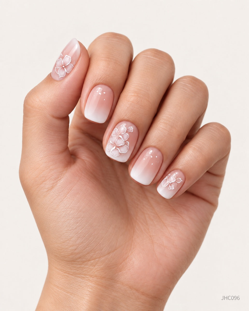 Hvit ombré & blomster – kort firkantet – JHC096