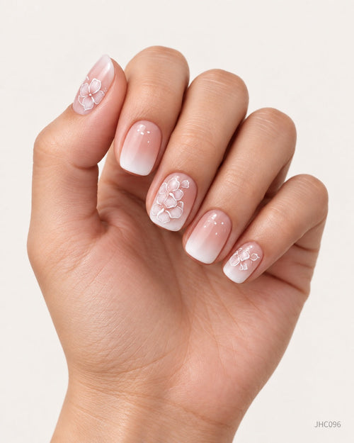 Hvit ombré & blomster – kort firkantet