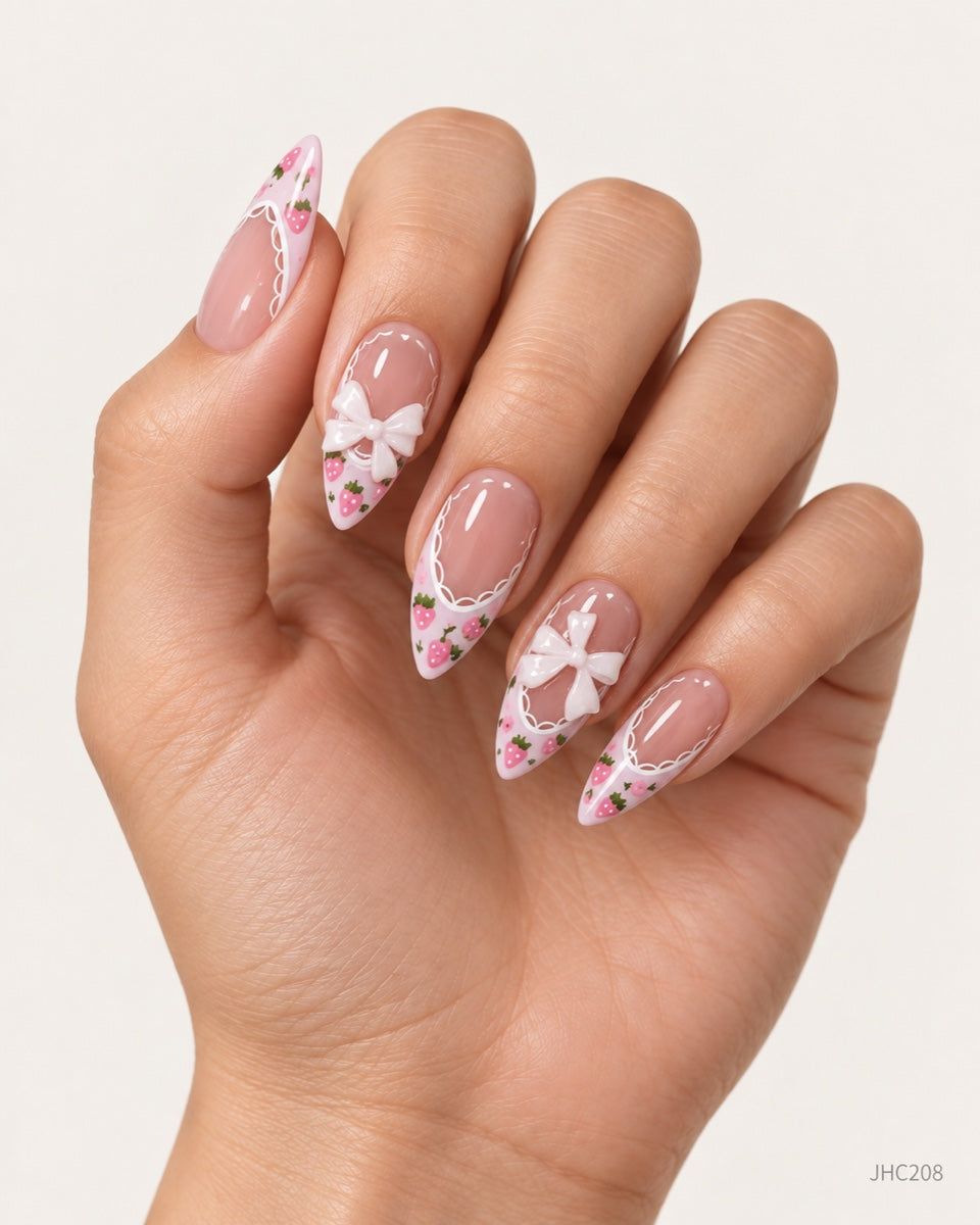 Blomster & hvite rosetter – Lang mandel – JHC208